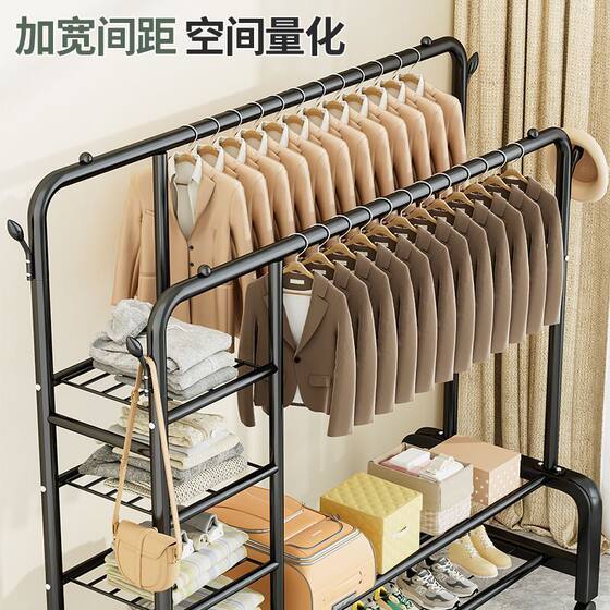 Extra Thick and Sturdy Simple Clothes Rack, Freestanding for Home Use in Bedroom or Balcony, Double Row Clothes Rod, Mobile Clothes Drying Rack