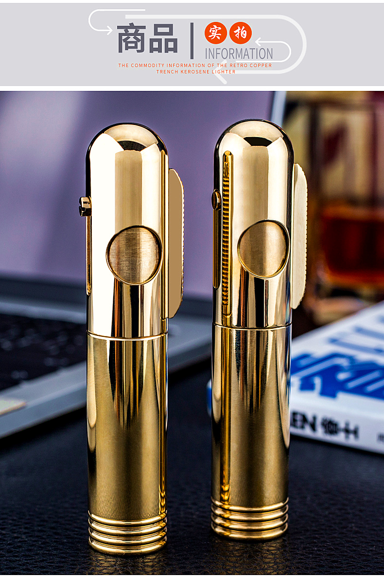 Brass kerosene nhẹ hơn Đẩy kéo sáng tạo lạ tự động đánh lửa rãnh Chiến tranh thế giới thứ hai cá tính retro lửa máy nam - Bật lửa hột quẹt sạc điện