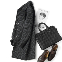 Woolen coat mens long lapel no cashmere woolen coat mens plaid double-sided windbreaker winter thickened