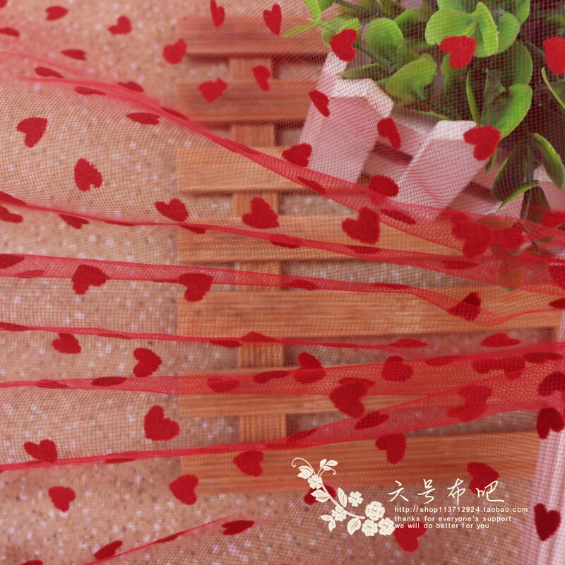 Bright Red Heart-Shaped Velvet Medium-Hard Mesh Fabric for Wedding Dresses, Children's Clothing, Doll Outfits, Veils, Face Veils, and Handmade Headpieces