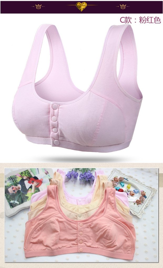 Áo ngực mẹ cotton nguyên chất mỏng không có vòng thép khóa trước khóa trung niên nữ trung niên trở lên cỡ lớn đồ lót cotton phổ thông áo ngực hở lưng