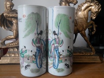 Republic of China famous hand-painted beauty childrens picture hat tube happy old porcelain ornaments Republic of China old goods antique Fidelity