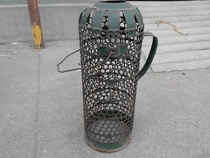 Old iron heating pot leather hollow green warm pot leather old objects film and television props Hotel personally decorated package