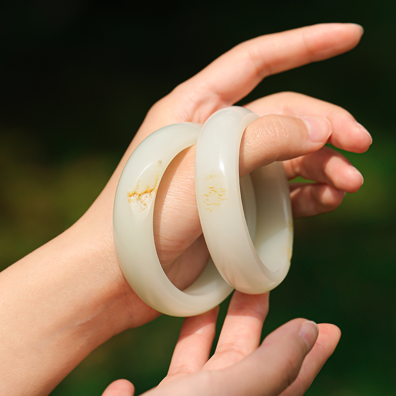 【Seed Material Bracelet】Yushifang Xinjiang Hetian Jade White Jade Seed Material with Gold Inclusions and Red Skin, Authentic Bracelet Material