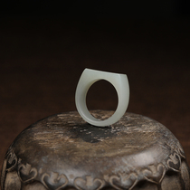No bargaining Imperial Stone Square Xinjiang Hetian White Jade seed material natural sprinkled gold skin Oil moisturizing plain face saddle ring mouth 20mm