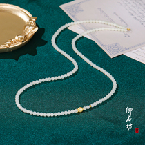 Yushifang Xinjiang Hetian Jade natural seed White Jade 4 5mm small rice beads Joker 108 round beads bracelet necklace
