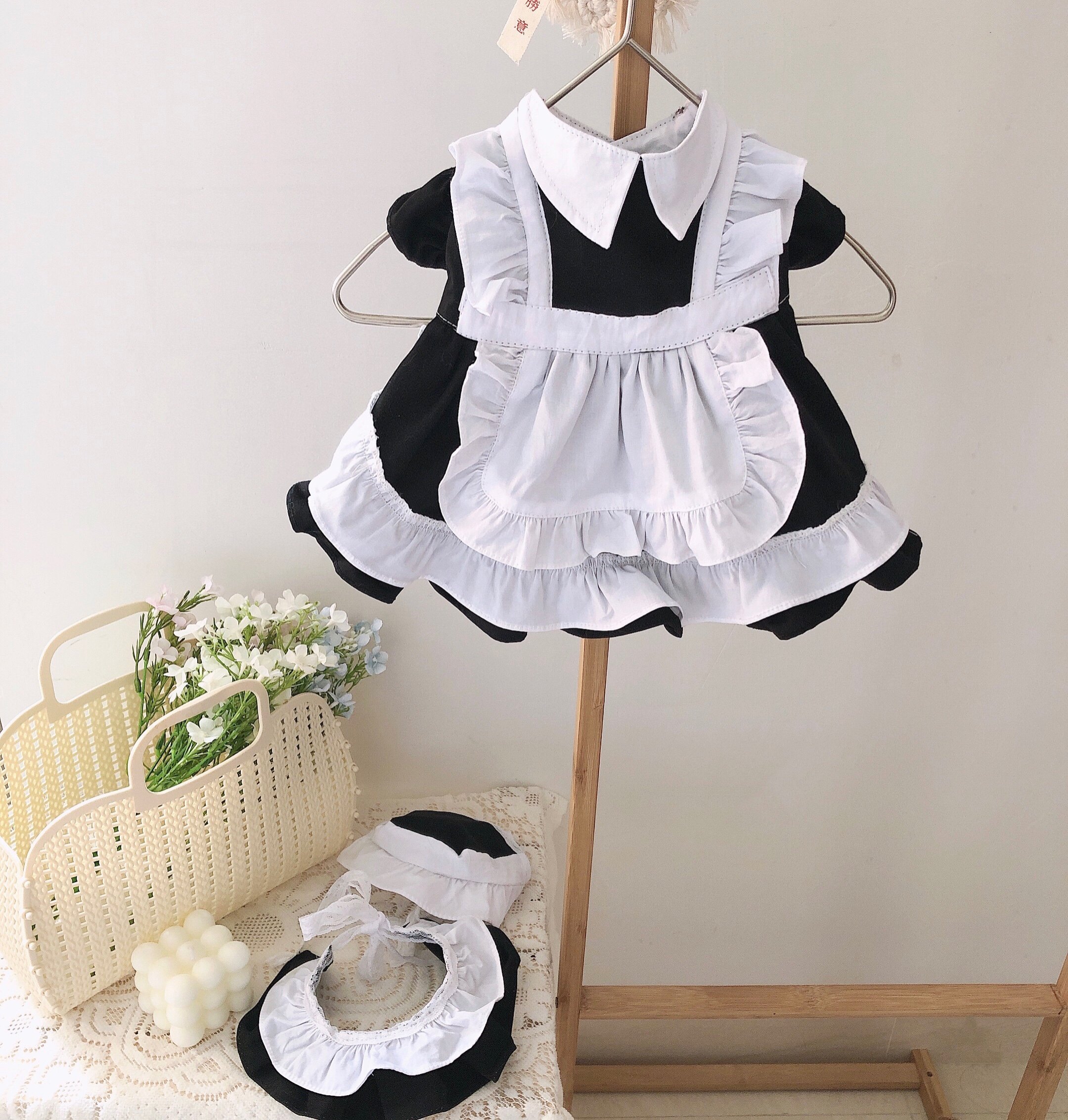 Black and White Lolita Maid Dress Pet Dog Dress Dress Birthday Photo Dress Clothes Customization
