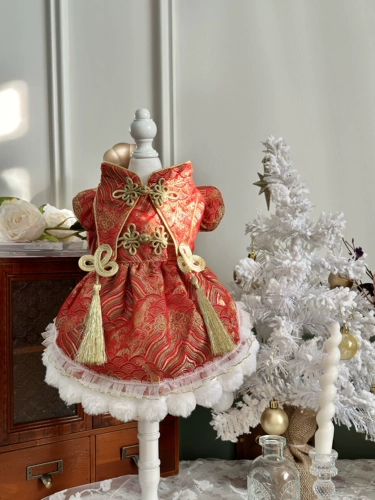 Осенняя и зима Новая китайская стиль улучшила Cheongsam, богатая цветочная собака Pet Pet Corki Marzus Новые одежды