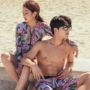 Cặp đôi đi biển mẫu ba mảnh gợi cảm phù hợp bên bờ biển kỳ nghỉ trăng mật Hàn Quốc 2018 mới đồ bơi cặp đôi áo tắm - Vài đồ bơi 	đồ đôi đi biển màu xanh