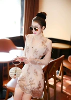 2017 đầu mùa xuân mới phụ nữ Hàn Quốc tính khí nặng làm việc V-Cổ thêu sequins cao eo slim ren dress nữ váy bút chì