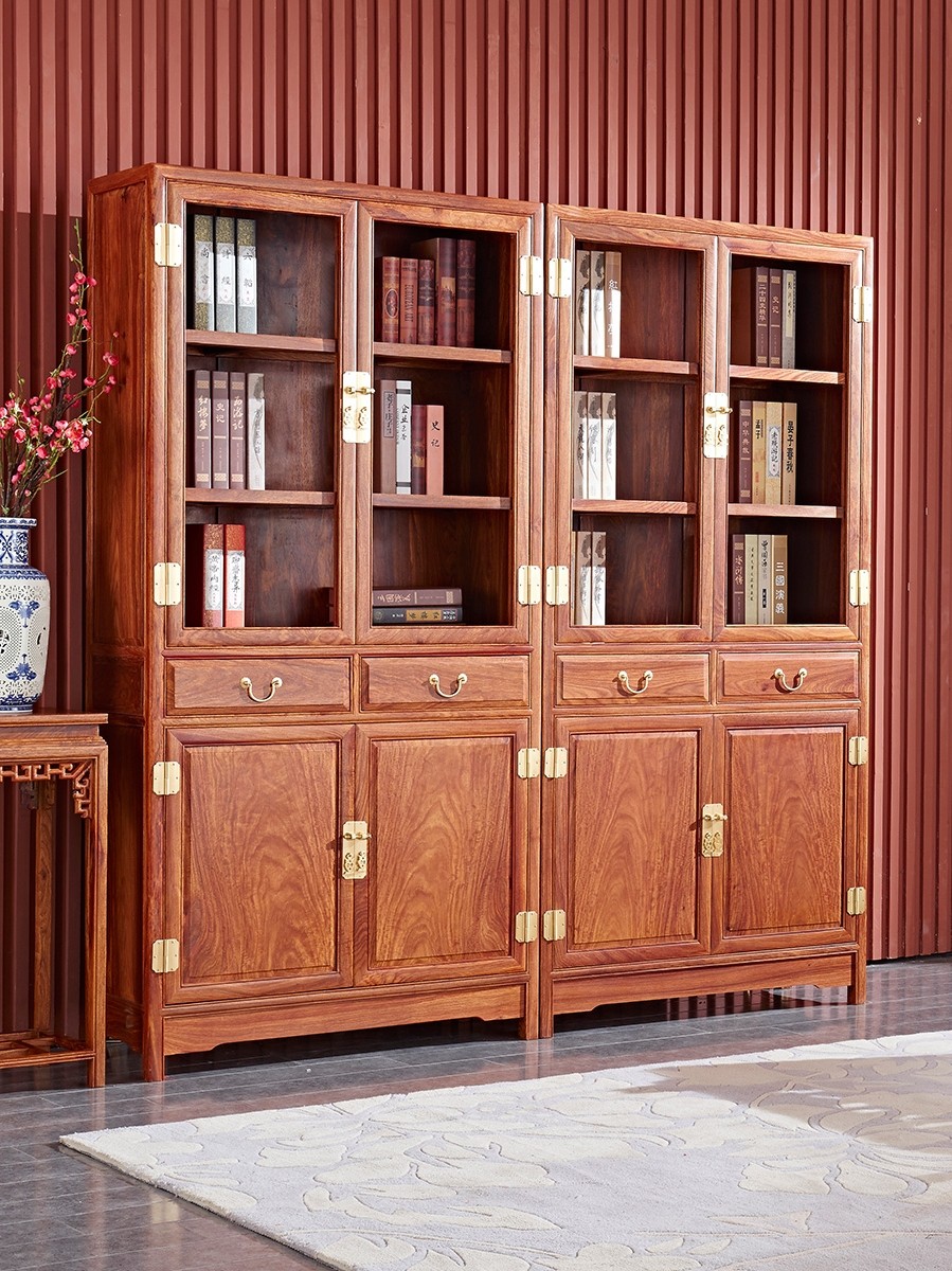 Bafangke Hedgehog rosewood Mahogany bookcase combination Rosewood New Chinese Ming style bookshelf display cabinet Full solid wood