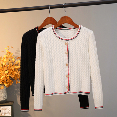 taobao agent Demi-season white cardigan, jacket, top, colored sweater, round collar, high waist