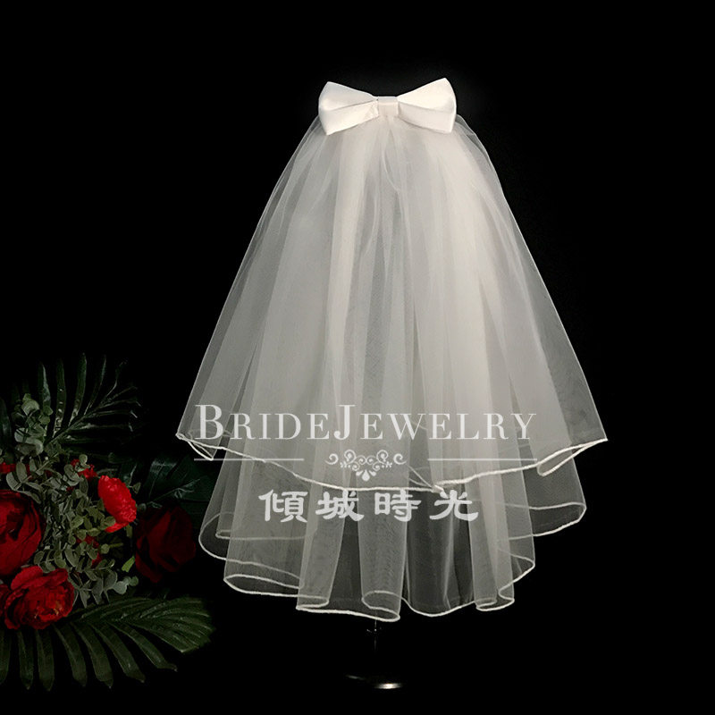 Original butterfly knot neckline with small head yarn bride wedding dress wedding coursual marriage certificate registration photo prop headwear