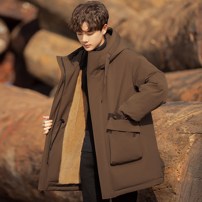 2025 New Men's down Jacket Winter Mid-Length Coat Thickened Faux Rabbit Fur Lining Parka for Men