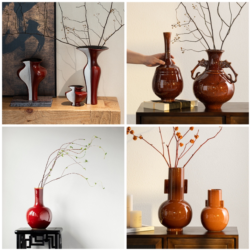 Retro Chinese-Style Home Living Room Tv Cabinet Coffee Table Entrance Model Room Study B&B Hotel Ceramic Vase Ornaments