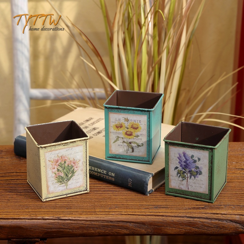 Tanyuan retro to make old dry flower buckets American Iron Sheet Vases Iron Art Flower Pots Floral Flower floral floral floral flower cylinder pendulum piece-Taobao