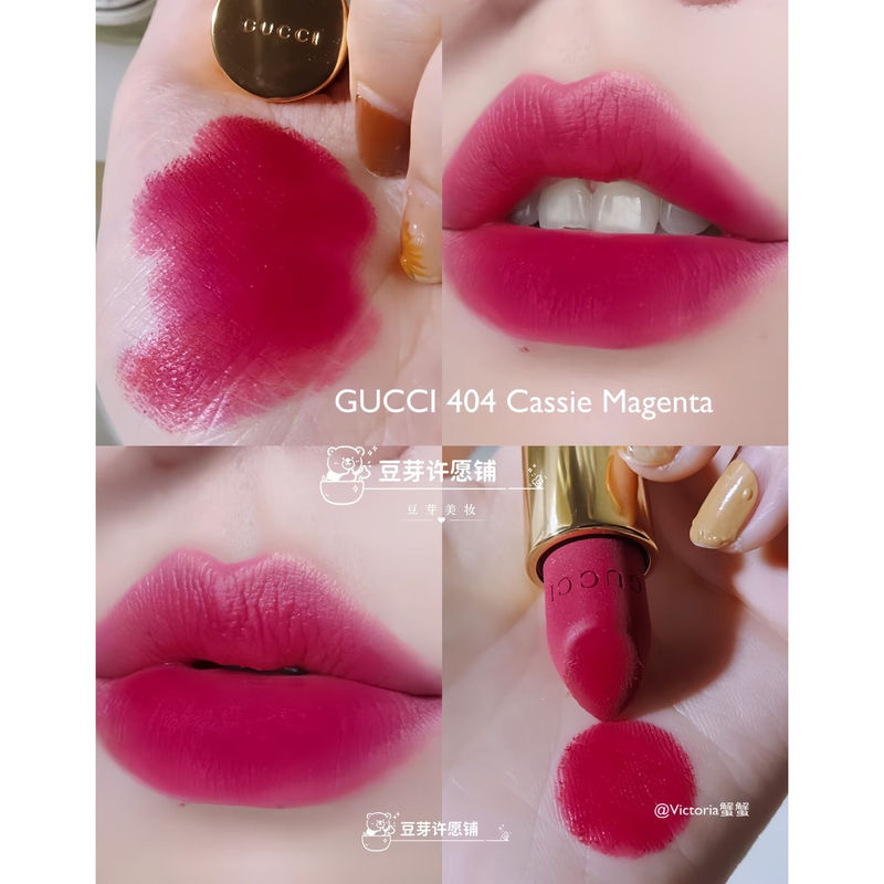 Gucci Velvet Mist Lipstick Matte 404 Stylish Kasi Dragon Fruit Color Girl Group Shade