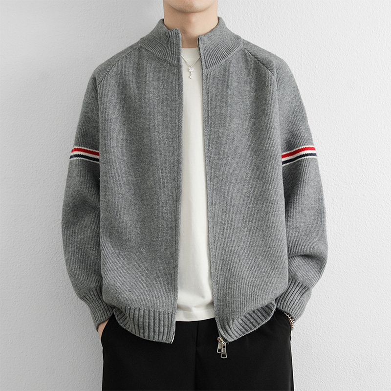 Striped Cardigan Sweater for Men 2026 Autumn and Winter New Style Half-High Collar Men's Knitted Jacket Stylish Autumn Outerwear Striped Cardigan Sweater for Men 2026 Autumn and Winter New Style Half-High Collar Men's Knitted Jacket Stylish Autumn Outerwear