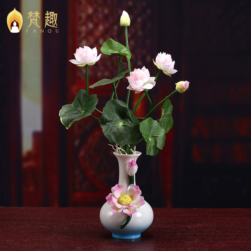 Sanskrit emulation lotus flower lotus Buddhist hall buddhist plastic fake flower silk flower small basin home to decorate Buddha front swing piece