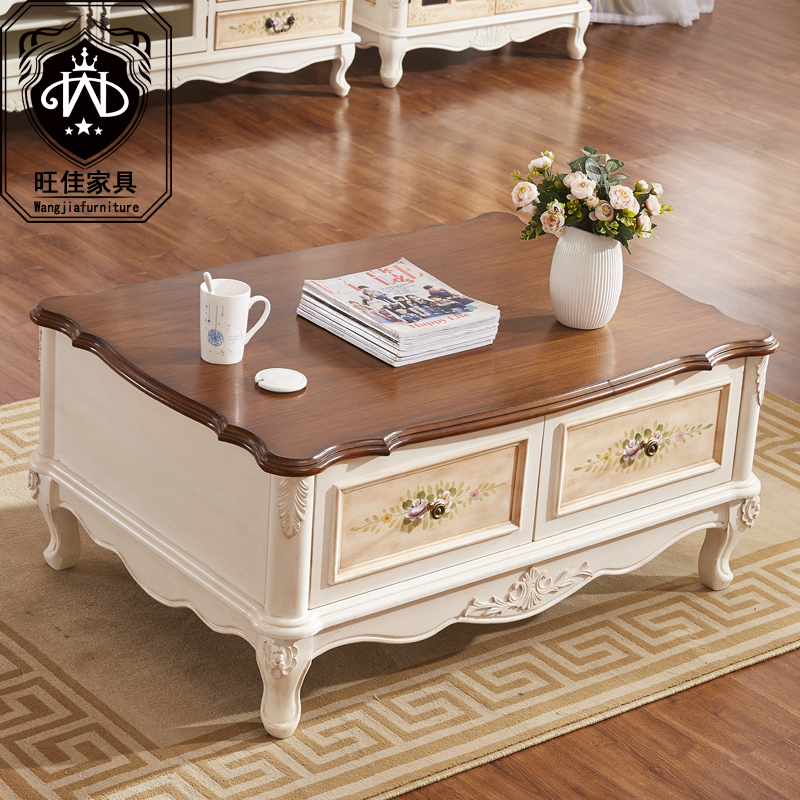 American solid wood tea table Handpainted countryside Living room Creative drawers Mediterranean to make old storage cabinets Multi-functional tea table Table