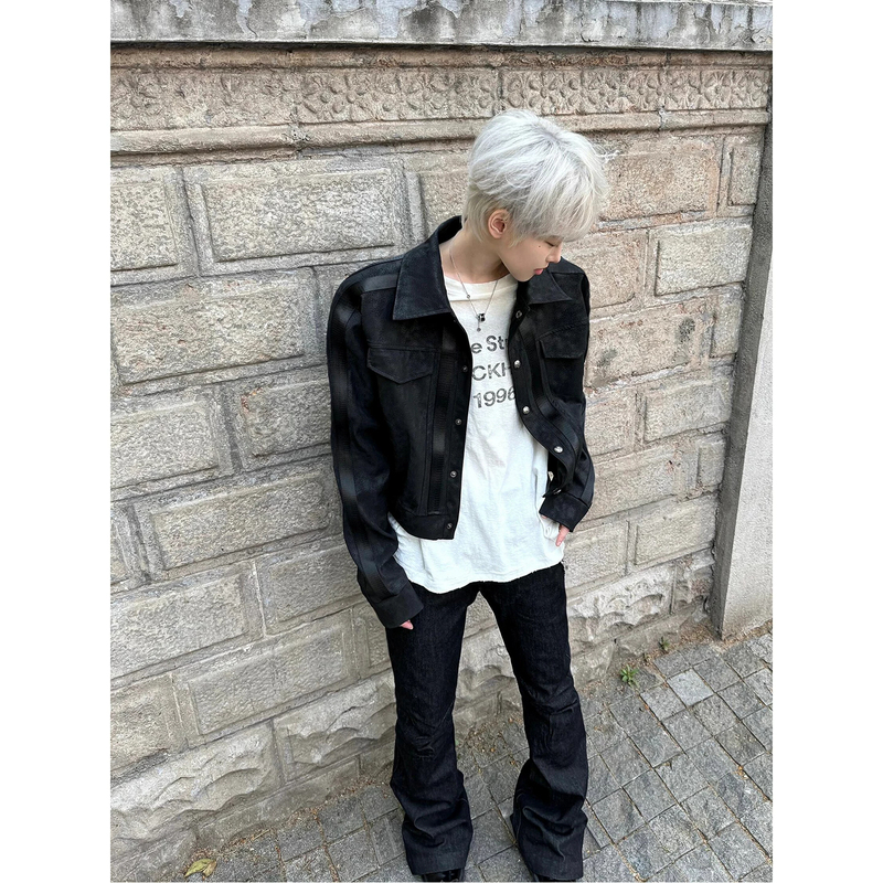 "Prisoner Bird" Vascular Pattern Leather Jacket for Men, Black, Stylish and High-End, Black Lapel Pu Leather Jacket "Prisoner Bird" Vascular Pattern Leather Jacket for Men, Black, Stylish and High-End, Black Lapel Pu Leather Jacket