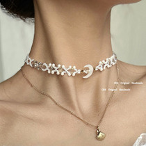 CR8 Original* White Glaze Retro Oil Painting Feeling Lace Double Layer Heavy Work Choker Handmade Necklace