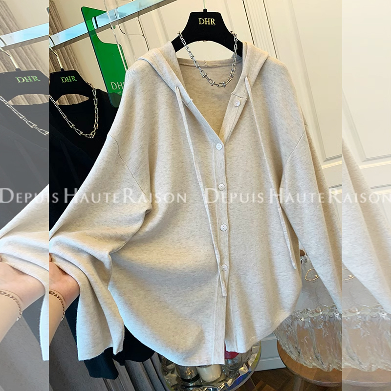 Thickened Soft Hooded Sweater Cardigan for Women, New Autumn and Winter Style, Loose, Lazy, Versatile, Elegant Wool Knitwear