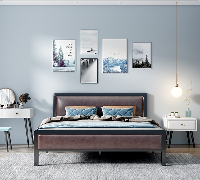 Iron bed new Tim nest apartment bed Nordic light luxury iron bed frame bedroom leather art double bed single dormitory iron frame bed