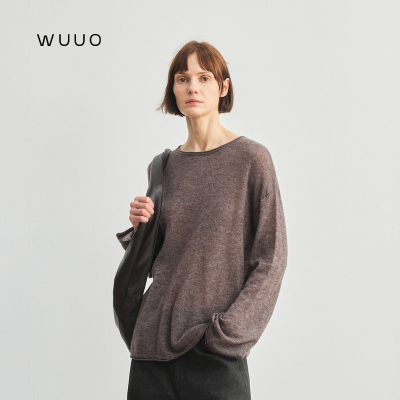 Wuuo Premium High-Altitude Cashmere Wool and Mulberry Silk Long-Sleeve Knitted Pullover Crew Neck Loose T-Shirt Wuuo Premium High-Altitude Cashmere Wool and Mulberry Silk Long-Sleeve Knitted Pullover Crew Neck Loose T-Shirt
