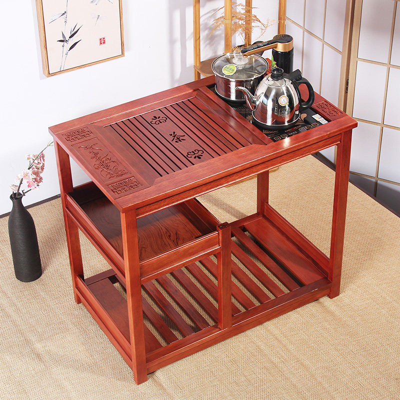 Tea table Mobile tea cart Large size solid wood tea tray set Induction cooker Automatic one-piece household tea table Kung Fu tea set