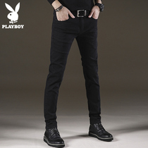 Playboy autumn thin black jeans mens Korean version of the trend slim small feet long pants mens pants