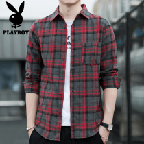 Playboy shirt mens long-sleeved spring clothes Korean version of the trend handsome casual plaid spring and autumn shirt men