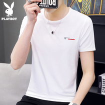 Playboy T-shirt mens round neck T-shirt summer thin top clothing trend brand casual white short-sleeved men