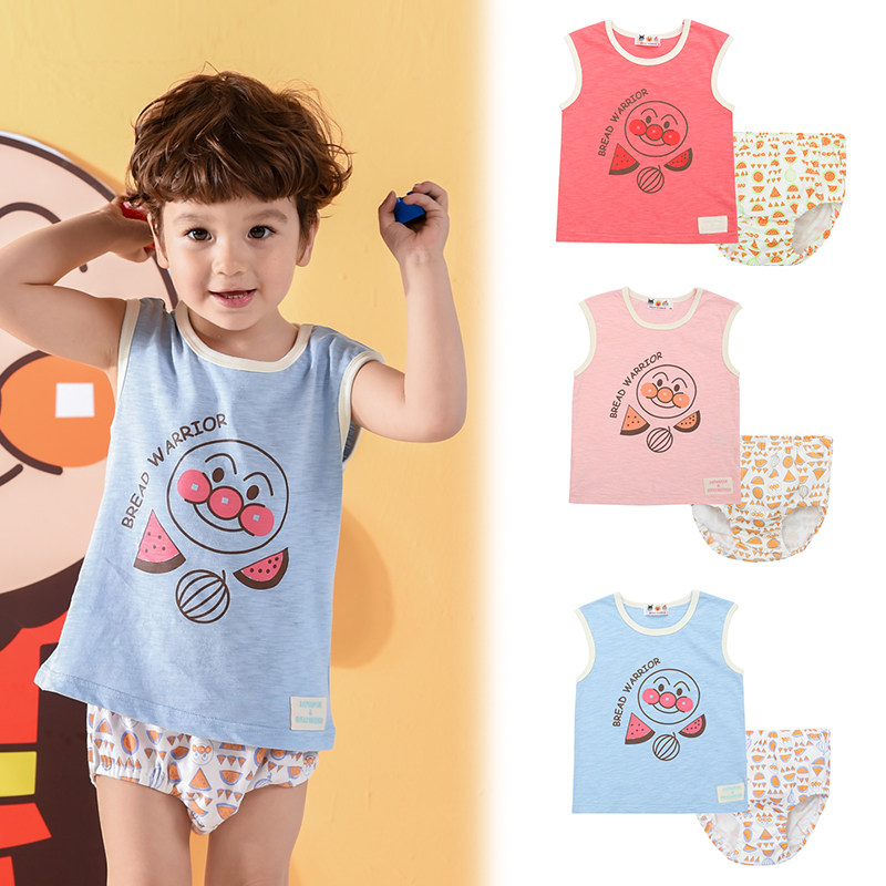 2022 Summer New Anpanman Warriors Children's Clothing Children's and Men's and Women's Cotton Top Vest Underwear Set 2 Piece Set