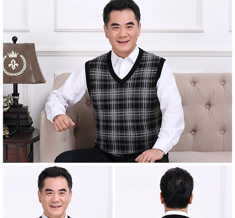 Áo vest nam trung niên mùa xuân và mùa thu mỏng cha dệt kim vest nam