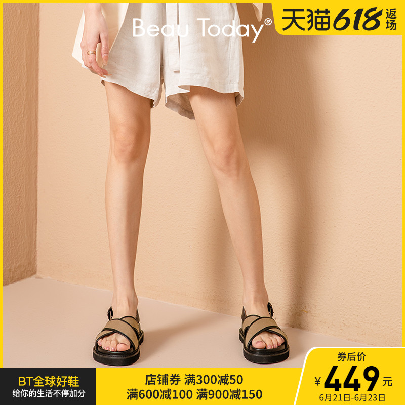 BeauToday2022 spring and summer new Roman sandals women's thick bottom muffin shoes heightening genuine leather design feeling soft bottom