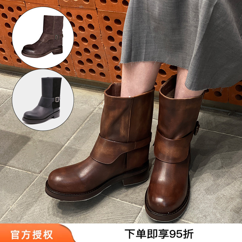 Cai Wenjing's Same Style Afflatus3 26 New Model Cloak Cape Boots Thick-Soled Short Boots Round-Toe Color-Polished Boots for Women
