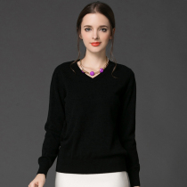 Pure cashmere sweater womens vneck pullover black base base shirt solid color soft knit sweater women E224
