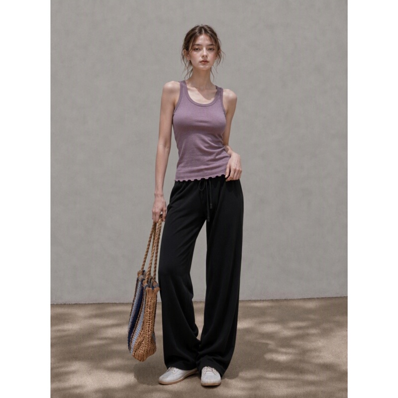 Korean t Brand Korean-Style Simple Purple Camisole with Ruffled Hem, Slim Fit, Body-Covering Racerback Tank Top for Commuting and Layering Korean t Brand Korean-Style Simple Purple Camisole with Ruffled Hem, Slim Fit, Body-Covering Racerback Tank Top for Commuting and Layering