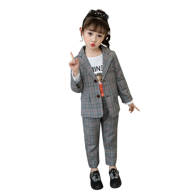 Girlsuit phù hợp với 5 trẻ em ăn mặc 6 cô gái 6 mùa xuân và mùa thu 7 bộ quần áo kẻ sọc 8 áo quần 9 tuổi 12 bộ hai mảnh.