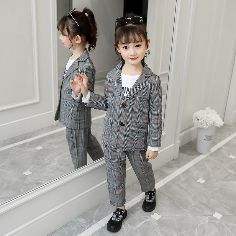 Girlsuit phù hợp với 5 trẻ em ăn mặc 6 cô gái 6 mùa xuân và mùa thu 7 bộ quần áo kẻ sọc 8 áo quần 9 tuổi 12 bộ hai mảnh.