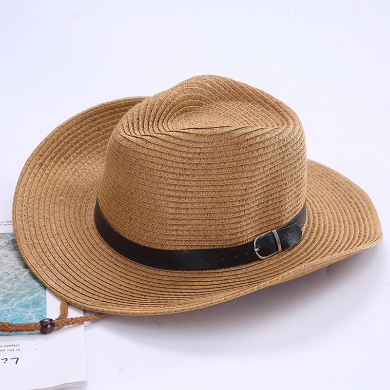 Hat men's summer tide travel vacation beach hat wide brim sun protection sun hat men's sunshade top hat big brim straw hat