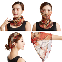 Small silk scarf womens variety headscarf riding mask thin sleeve Scarf mask hanging ear scarf summer sunscreen veil
