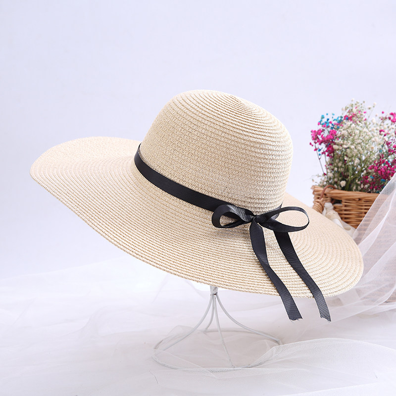 Summer Beach Straw Hat Female Korean Version Tide Seaside Big Brim Sunscreen Sunshade Going Vacation Versatile Big Edge Cool Hat