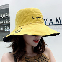 Double-sided fishermans hat female summer Korean version of the tide Japanese Net red smiley face UV hat big edge sunscreen sun hat