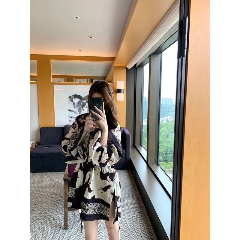 Gyokuu【Lady's Nightgown Style】2026Ss Direct Print Lace-Up Thin Cardigan Jacket