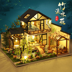 Creative Handmade DIY Cabin, Zhuxi Water Garden Loft Villa Model House, Chinese-Style Handmade House
