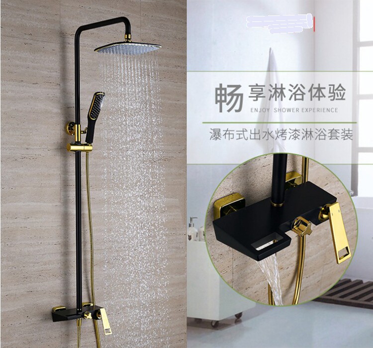 German playhome mixed black gold paint shower kit Lifting fine copper triple shower kit