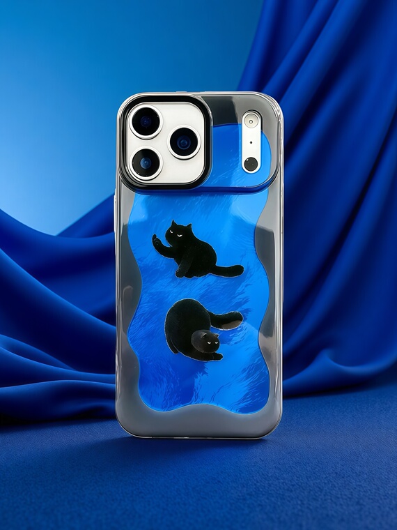 Black Cats Swimming Blue Water MagSafe Illustration iPhone Case