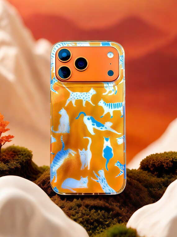 Blue Cat Orange Translucent Pattern Hard iPhone Case